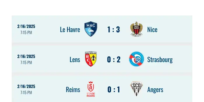 French Ligue 1  football matches widget
