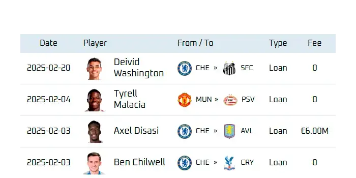 Premier league transfers widget