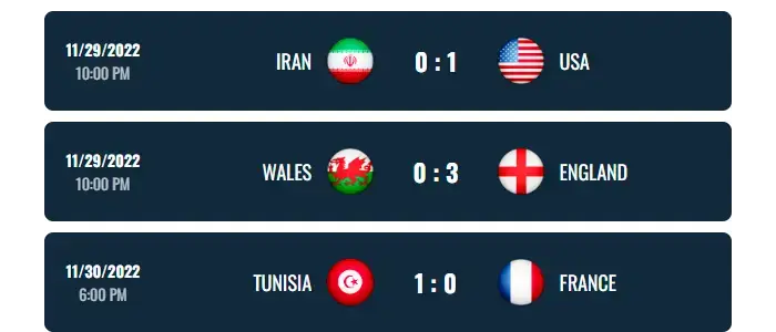 Dark style World Cup matches Sports widget