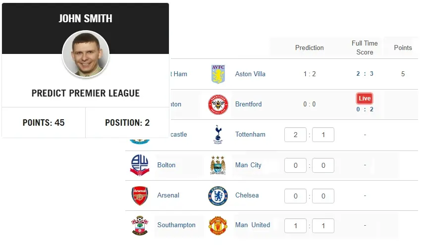 Premier League Prediction game